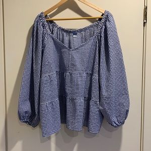 Old Navy Blue Gingham Tiered Blouse